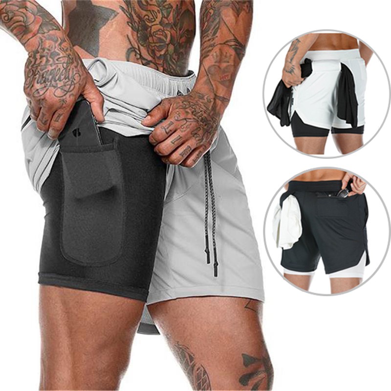 Men Sports Shorts 2 In 1 Double-deck Quick Dry Gym Shorts Running Fitness Jogging Camo Plus Size Workout Sport Short Pants