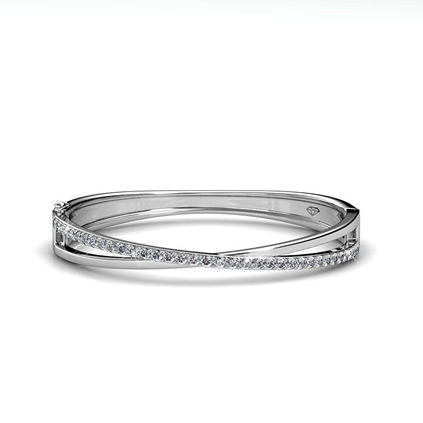 Criss Bangle (White Gold) - Made with Swarovski Crystals