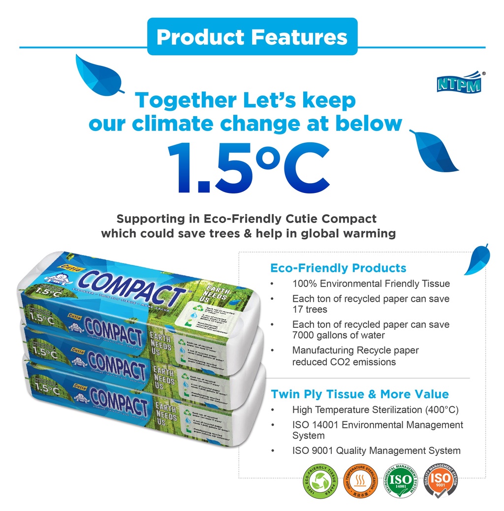 Cutie Compact Eco-Friendly 2 PLY (BLUE) Toilet Rolls (130Gram x 10 ...
