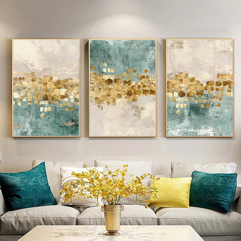 With Frame - Canvas Poster Minimalism Painting Nordic Art Light Golden ...