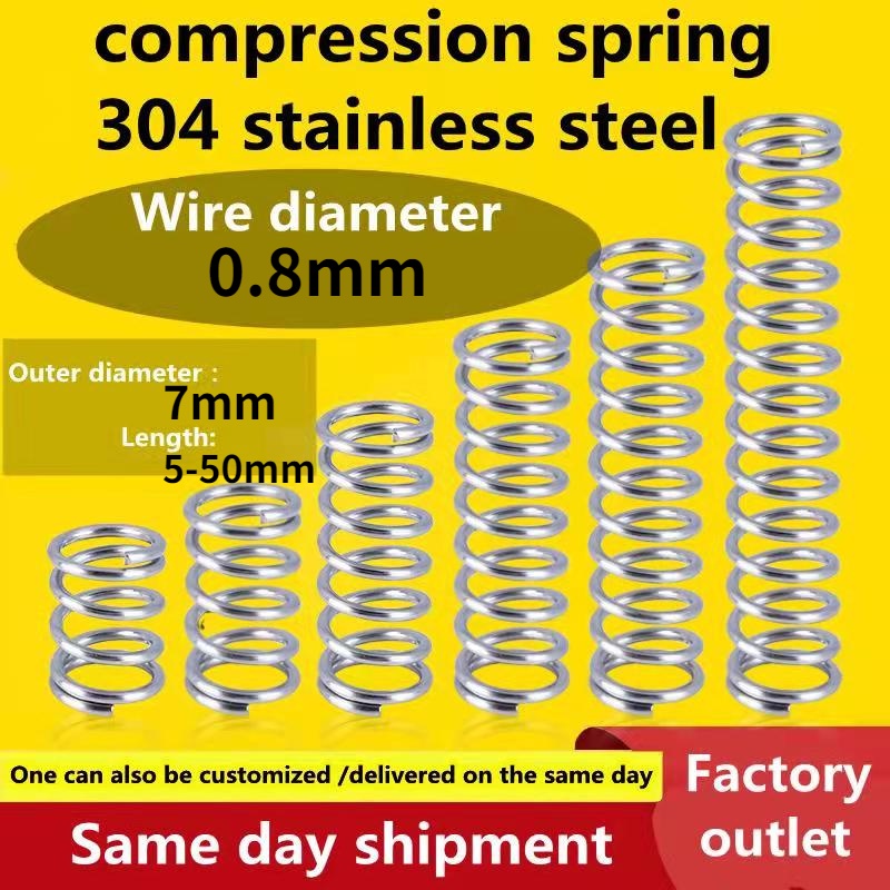 thumbnail image 2 of Spring Coil, Wire Diameter 0.8mm, OD 7mm, Length 50mm Stainless Steel Silver Extended Compressed Springs 10pcs 2 of 9