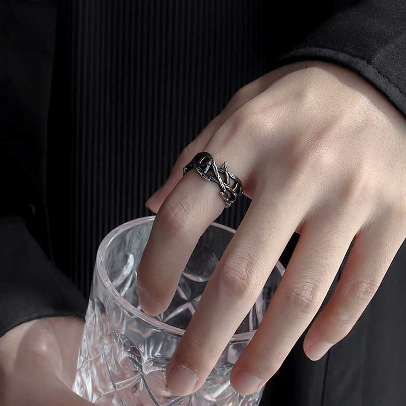 Frigidity Style Simple Vintage Silver Black Titanium Steel Personality Thorns Rings for Men Women Punk Fashion Jewellery