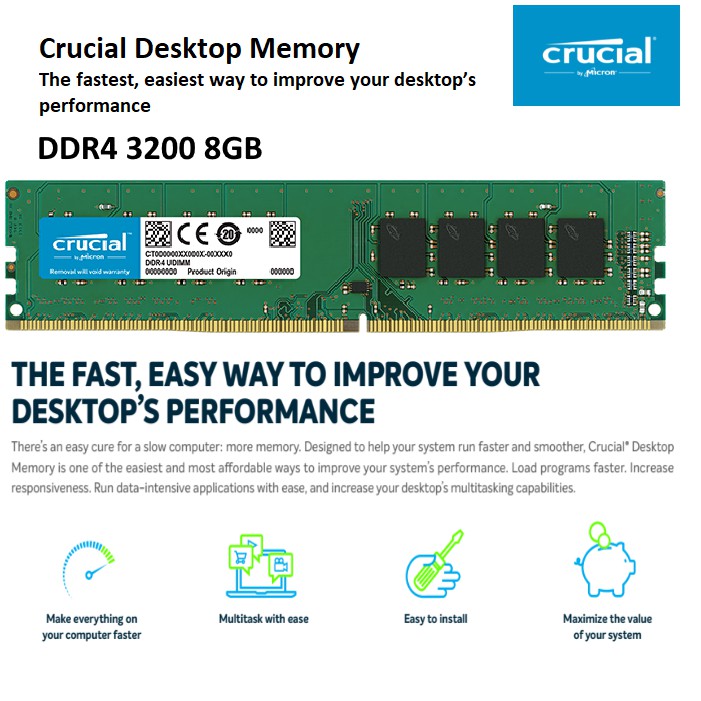 Crucial Pro 32GB Kit (2x16GB) 1600 MHz DDR4-3200 UDIMM Desktop