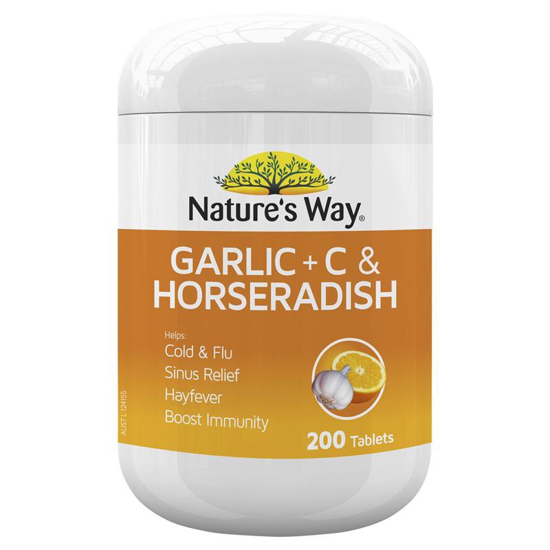 Nature's Way Garlic + C & Horseradish 200 Tablets Jan 2027 Nasal