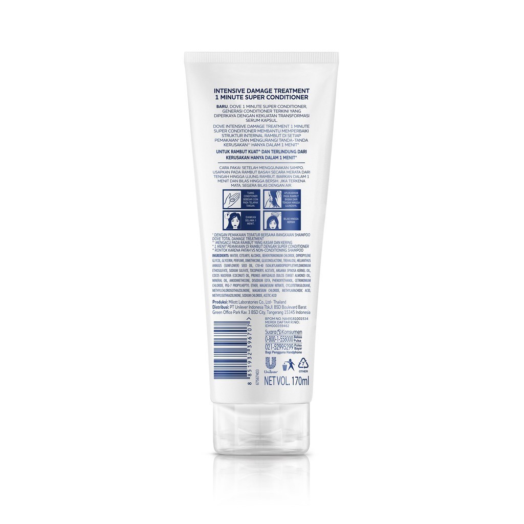 Dove 1 Minute Super Conditioner - Intensive Hair Fall Treatment 170ml - Gambar 2
