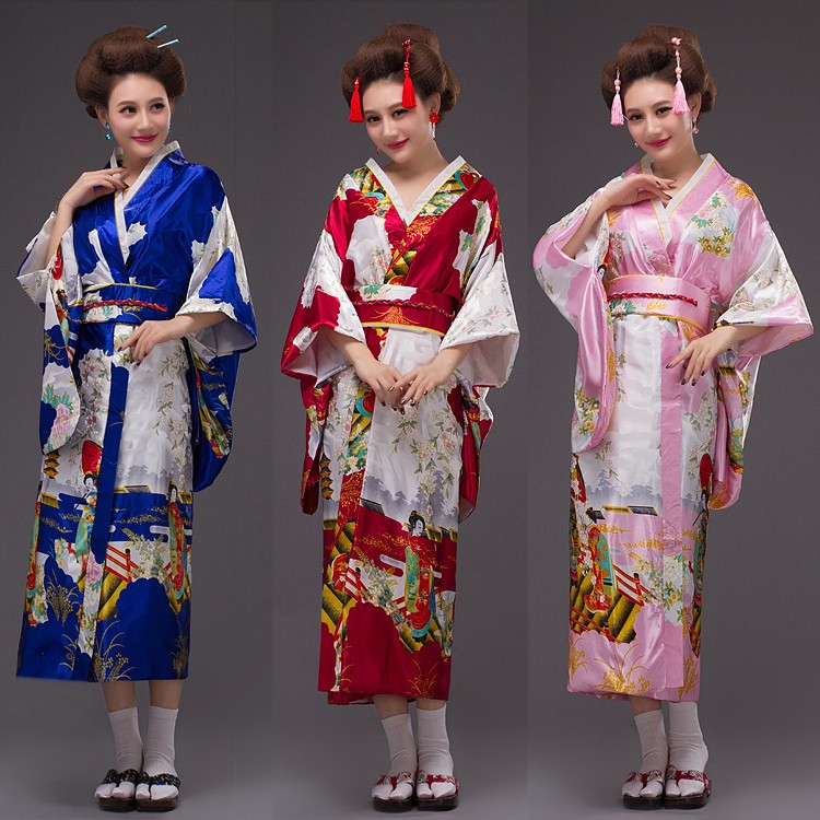KIMO traditional Japanese kimono high quality satin cosplay costume ...