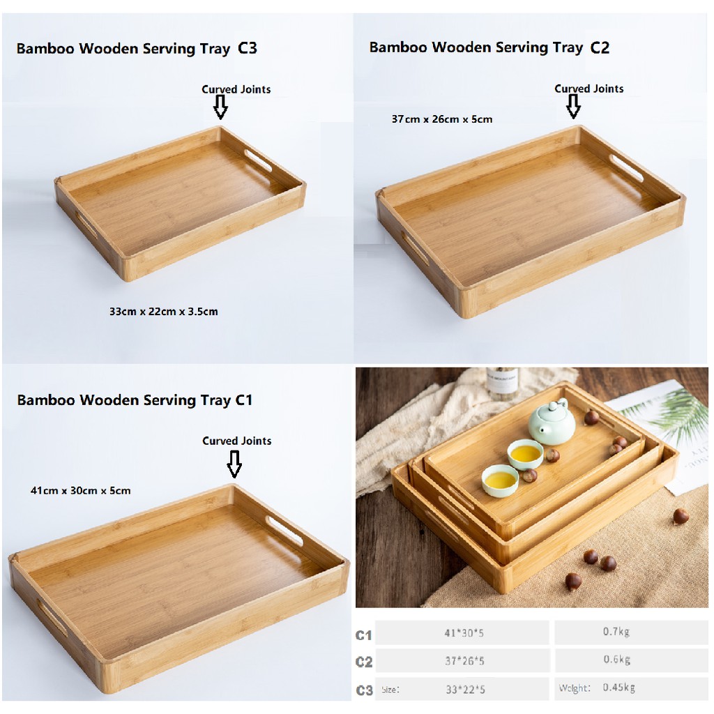 Singapore Rectangle Bamboo Wooden Serving Tray with handle | Shopee ...