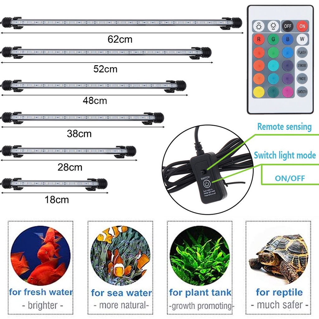 18-62CM Aquarium Fish Tank LED Light Submersible Waterproof Strip Light ...