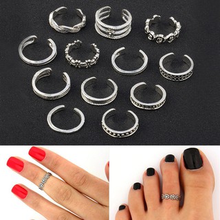 9Pcs Foot Ring Open Adjustable Toe Rings Wave Pattern Alloy Ring
