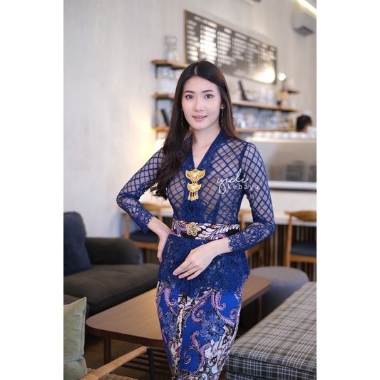 Kartini Semi Italy Kebaya Set With Pleated Skirt Navy Kebaya Shopee Singapore