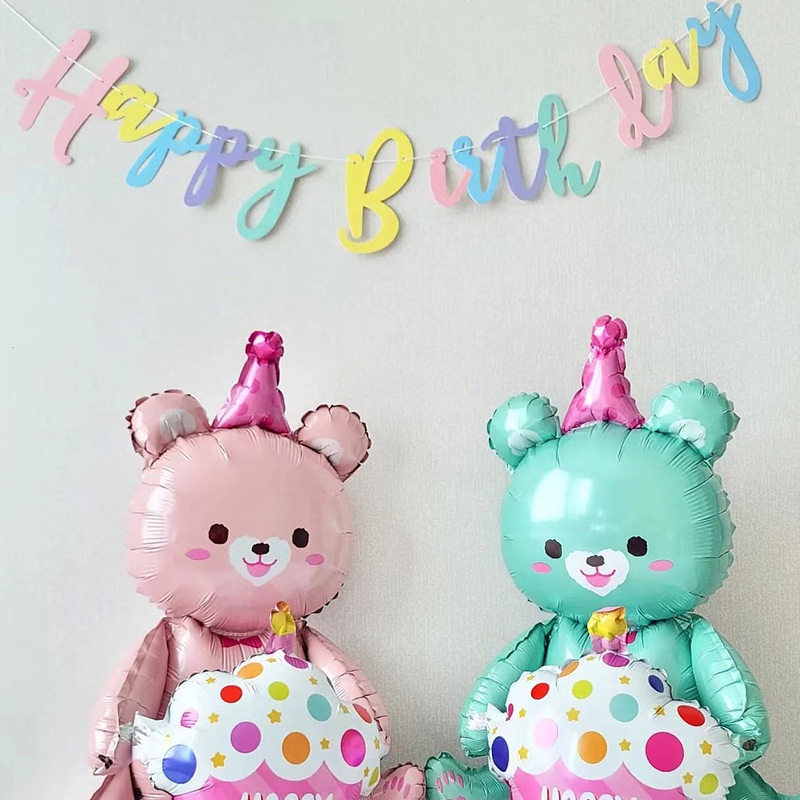 INS Macaroon Script Happy Birthday Banner Baby Shower Pink Yellow Blue ...