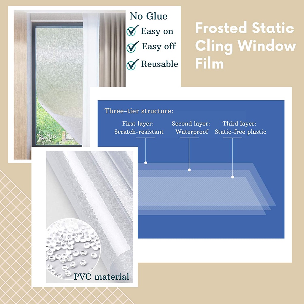 5M -1Roll Glass Window Door Frosted Film Stickers PVC Light Filter ...
