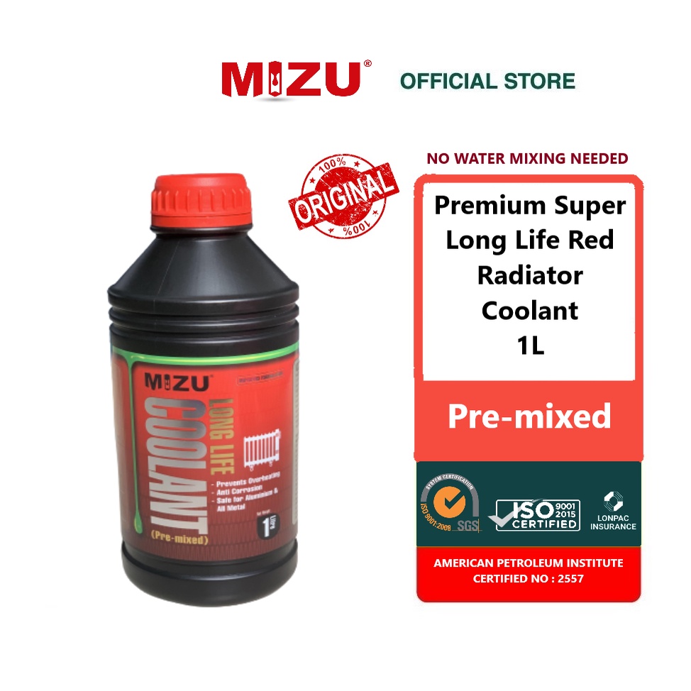 MIZU Pre-mixed Radiator Long Life Coolant 1L RED all car motorcycle ...