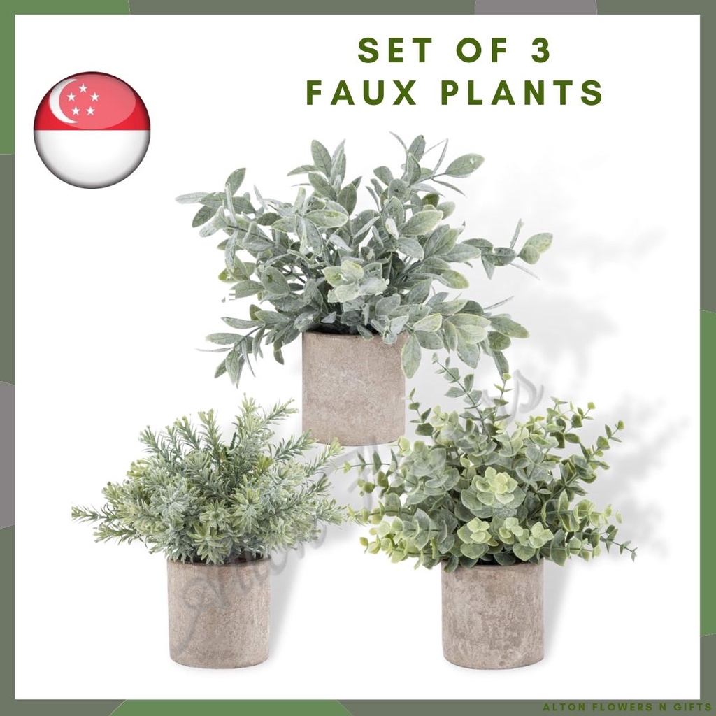 Set of 3 Mini Potted Fake Plants Artificial Plastic Eucalyptus Plants for Home Office Desk Room Decoration Aplant608