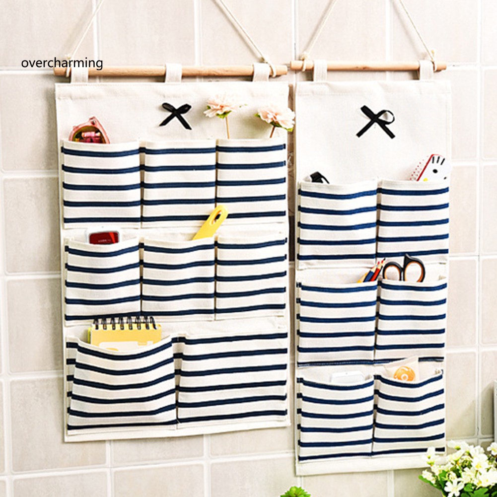 OVERCHARMING 6/8 Pockets Cotton Linen Fabric Wall Door Hanging Bag Organizer Storage Pouch