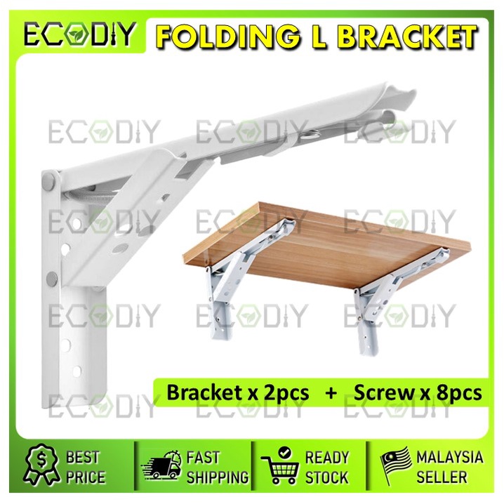 ECODIY 2pcs Folding Wall Shelf L Bracket with Spring Wall Mount Rack ...