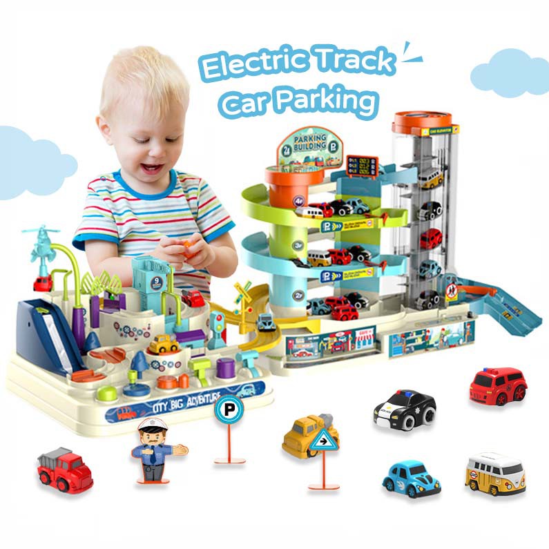 Electric Track Car Parking Building Toy Racing Rail Car Train Track ...