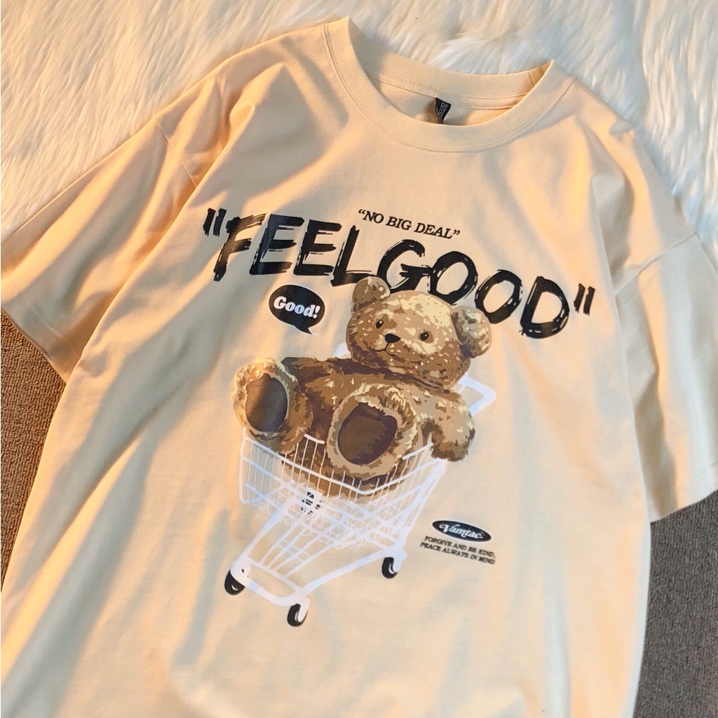 2022 New Women's T-shirt Cute Bear Print Summer Japanese Oversize Loose Round Neck Fashion Short Sleeve Clothing Female Harajuku Student Tops