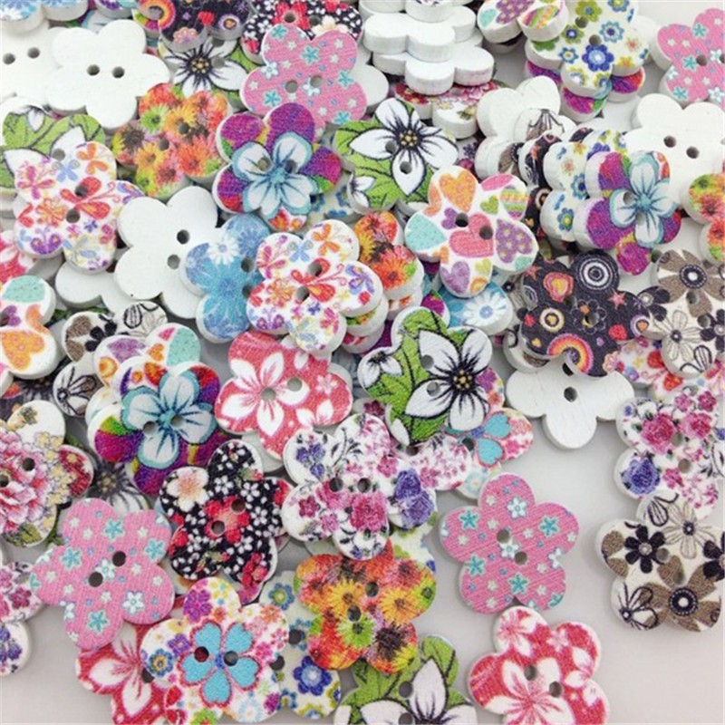 50pcs Mixed Flower Pattern Painting Wood Sewing Buttons 17mm WB06 ...