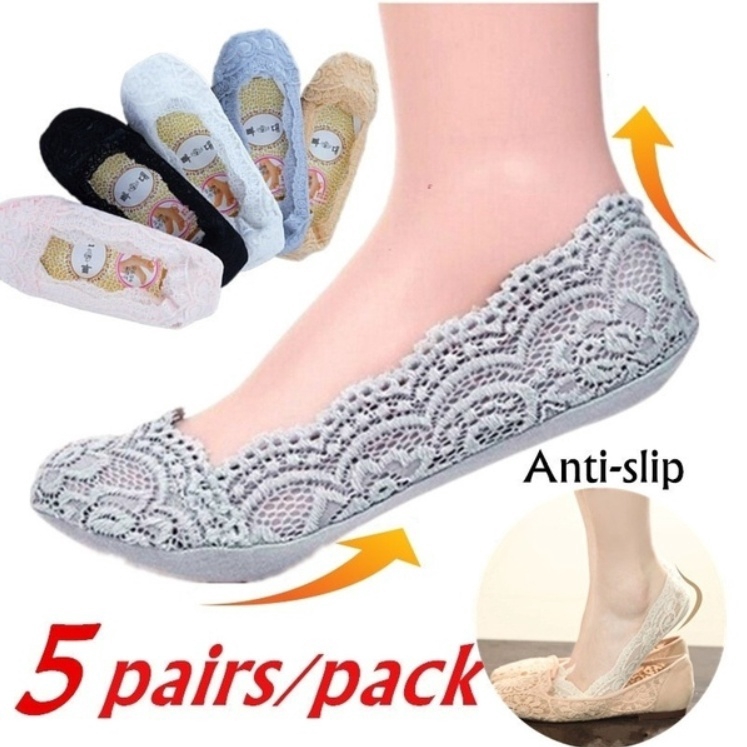100% Cotton Lace Antiskid Invisible Liner No Show Peds Low Cut Socks for  Women