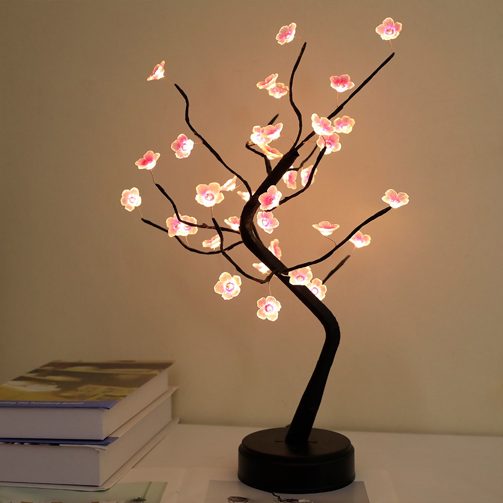 Home Decoration USB/Battery Powered Touch Switch  Bonsai Cherry Blossom Pearl Desktop Tree LED Night Lamp Light