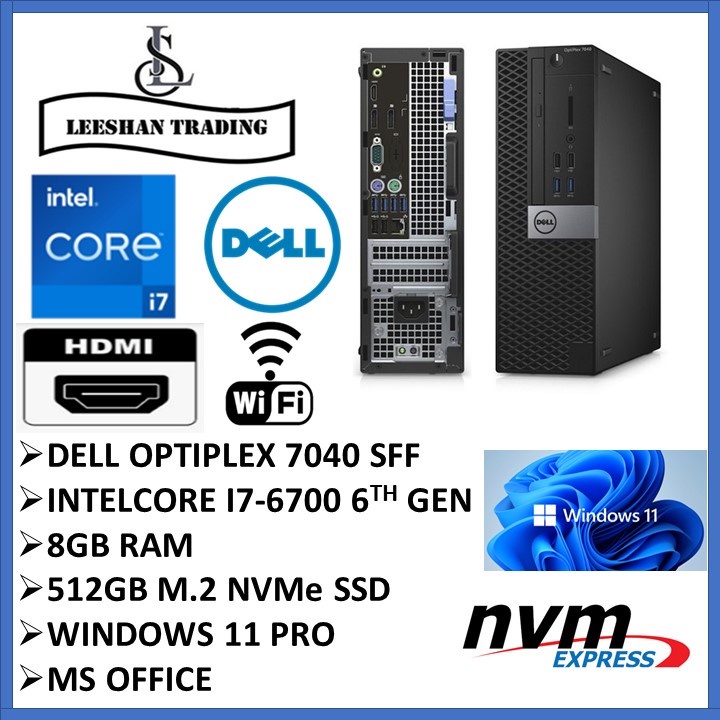 [Refurbished] Dell OptiPlex 7040 SFF PC Intel Core i7-6700 6th Gen 8GB  DDR4,512GB NVme SSD Win11 Pro, MS office