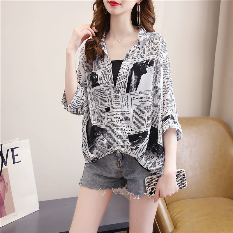 【Your～百魅fashion】❀【Ready Stock】Sun protection clothing female plus size shirt pullover chiffon shirt fashion temperament slimming shirt 2021 new bat sleeve top Fashion women