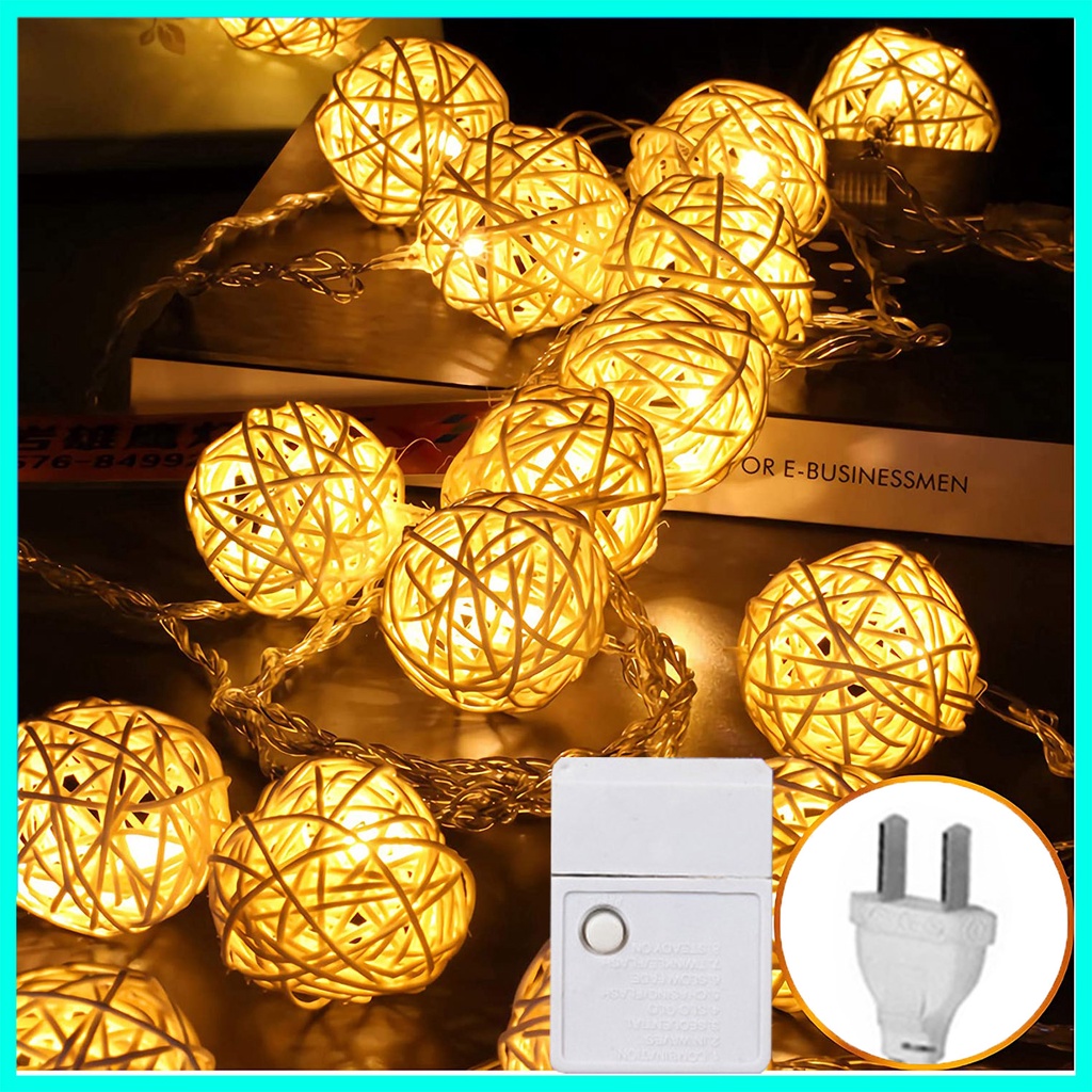 5M 20 LED Rattan Ball String Lights Christmas Lights 8 Patterns Indoor ...