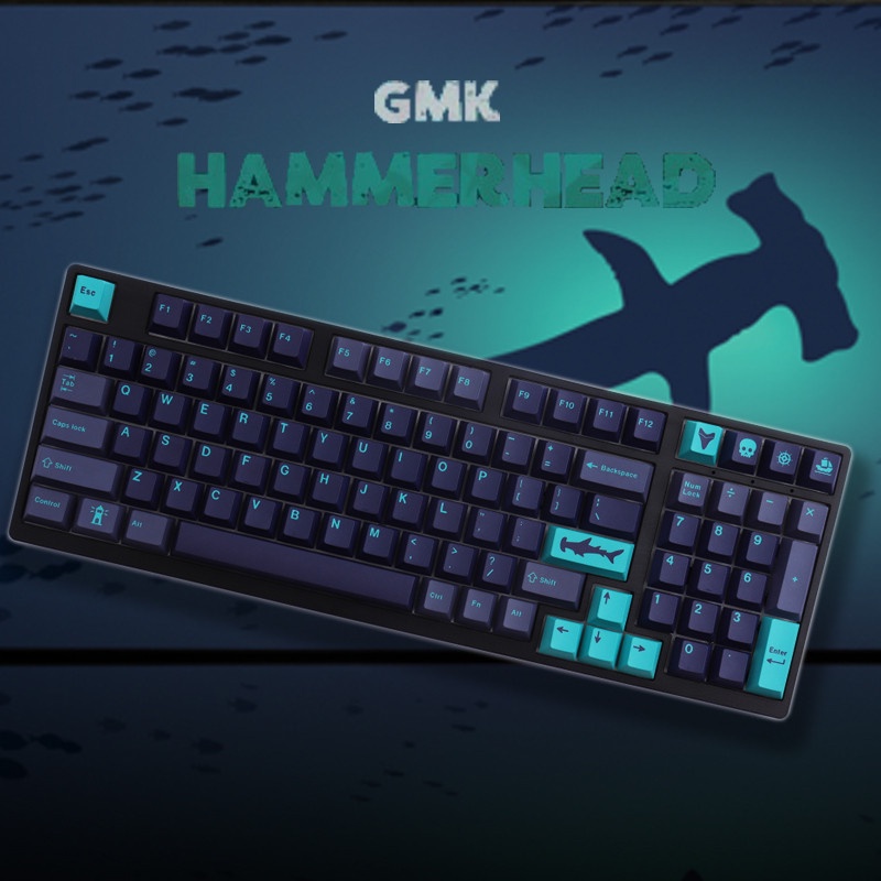 GMK Hammerhead Shark Keycaps, 129 Keys PBT Keycaps Cherry Profile DYE