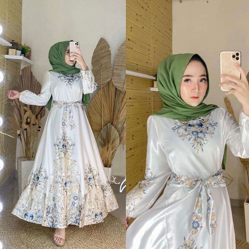 Casual Long Dress Muslimah Fashion Women s Wear Elegant Vintage Printing Long Sleeve Maxi Dress Party Slim Fit Dinner Dress Shopee Singapore