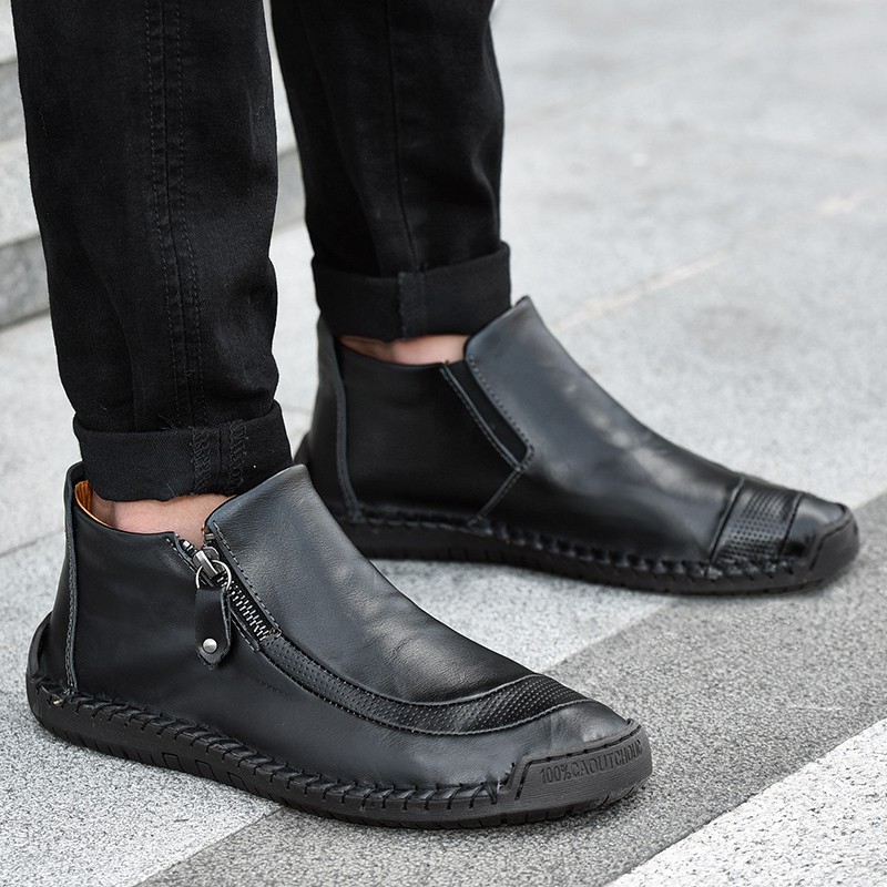 Readystock Men Ankle Boots Leather Boots Zipper Shoes Vintage Boots Big Size 47 48 Shopee Singapore