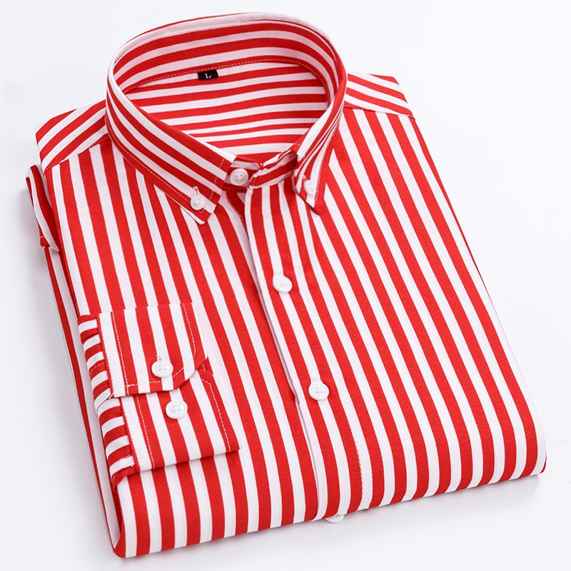 READY STOCK Men s Stripe Long Sleeve Shirt Formal Casual Tops Office Business Plus Size Shirts Shopee Singapore
