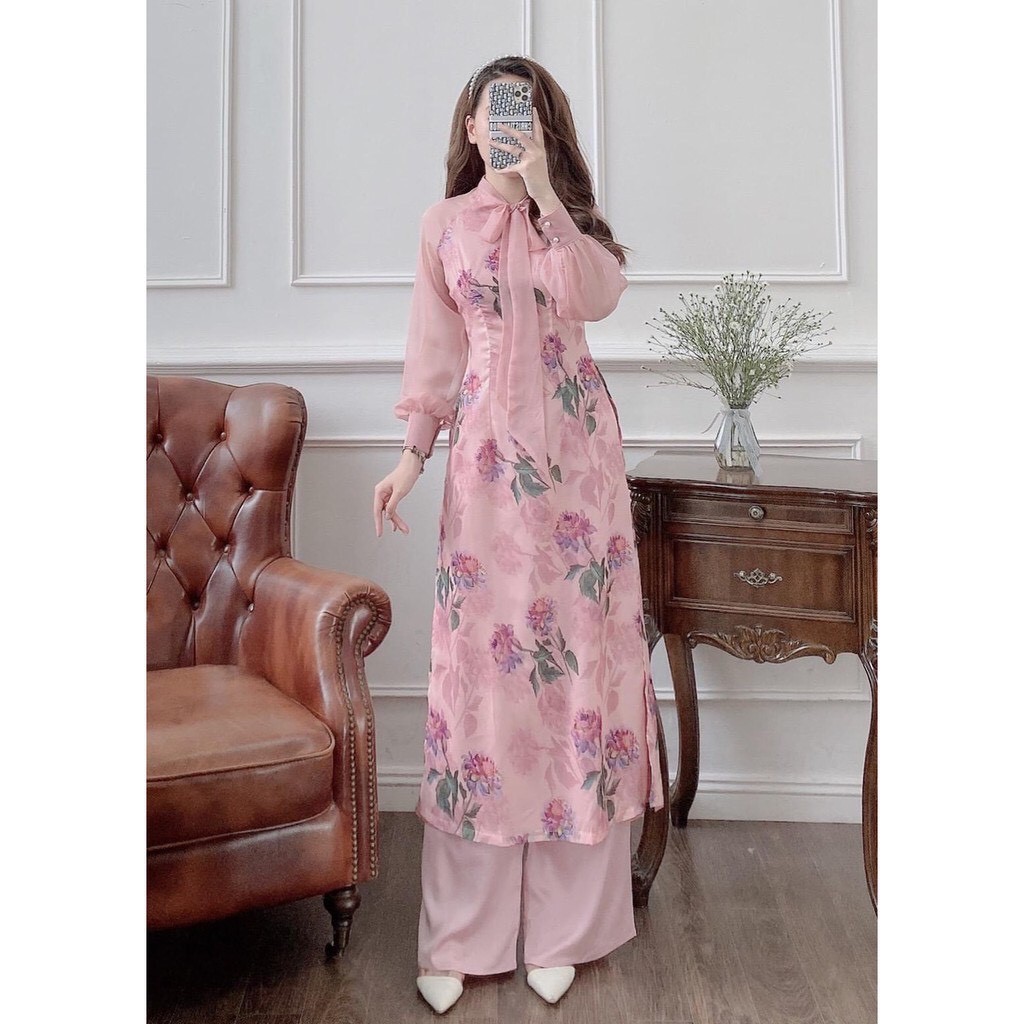 Ao Dai Tied With Soft Pink Silk Neck Bow Beautiful FORM Well Sewn ...