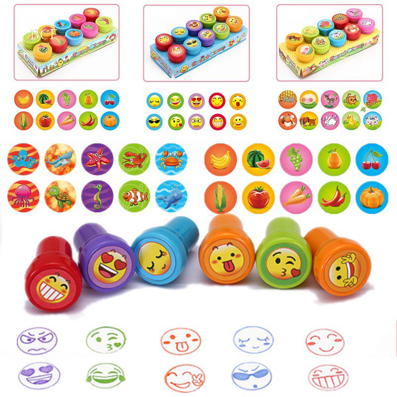 10pcs/Set Children Toy Stamps Cartoon Animals Fruits Kids Seal For  Scrapbooking Stamper DIY Scrapbook Cartoon Stamper Toys