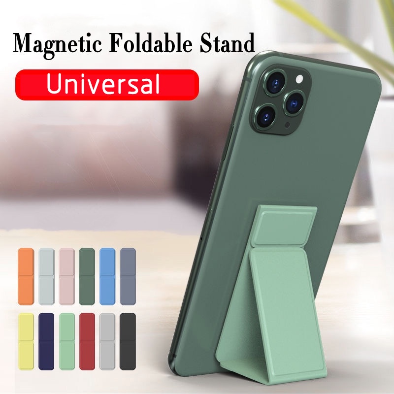 Universal Mobile Phone Holder Foldable Magnetic Push Pull Sticker Finger Grip For Cellphone Tablets Desk Bracket