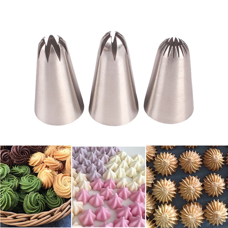 3pcs Medium Icing Piping Nozzles For Decorating Cake Baking Cookie ...