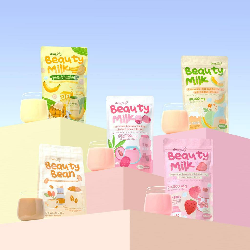 [VVB] DEAR FACE Beauty Milk Melon Strawberry Lychee Banana Mango / Beauty Bean Mocha Coffee