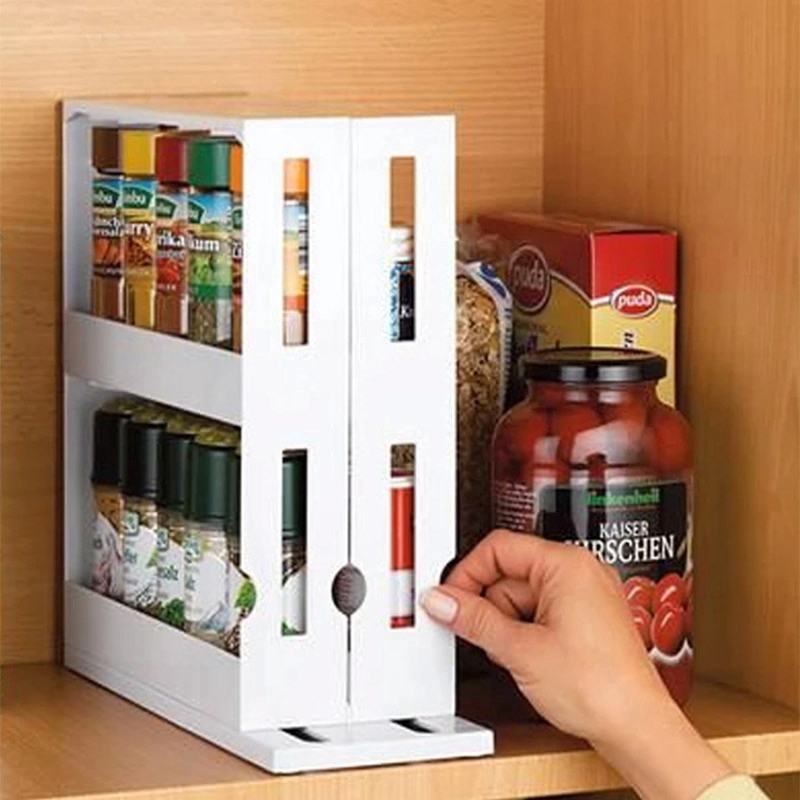 Kitchen Spice Organizer Rack Multi-Function Rotating Storage Shelf