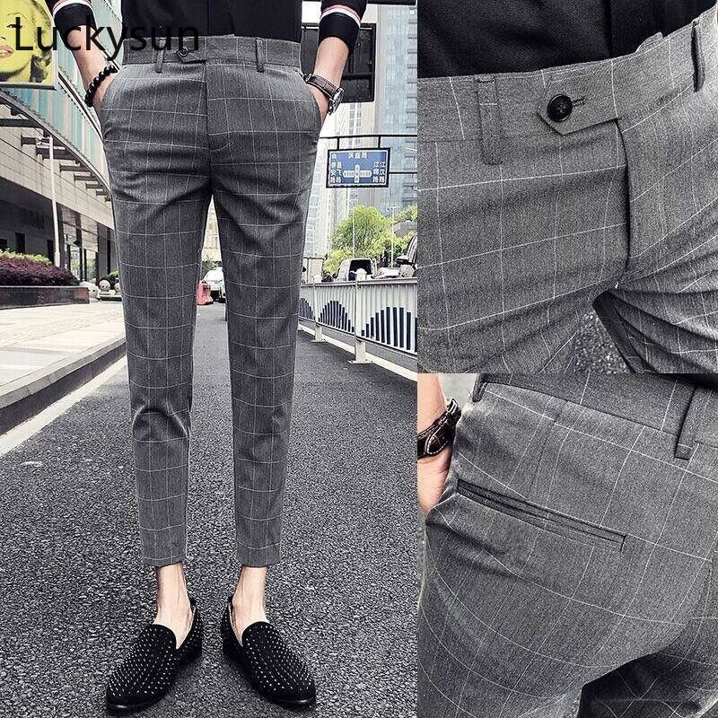 Black Suit Trousers for Men Stretch Slim Fit Cropped Pants Gray Skinny  Smart Casual Capri Pants Male Suit Pants Mens Dress Pants