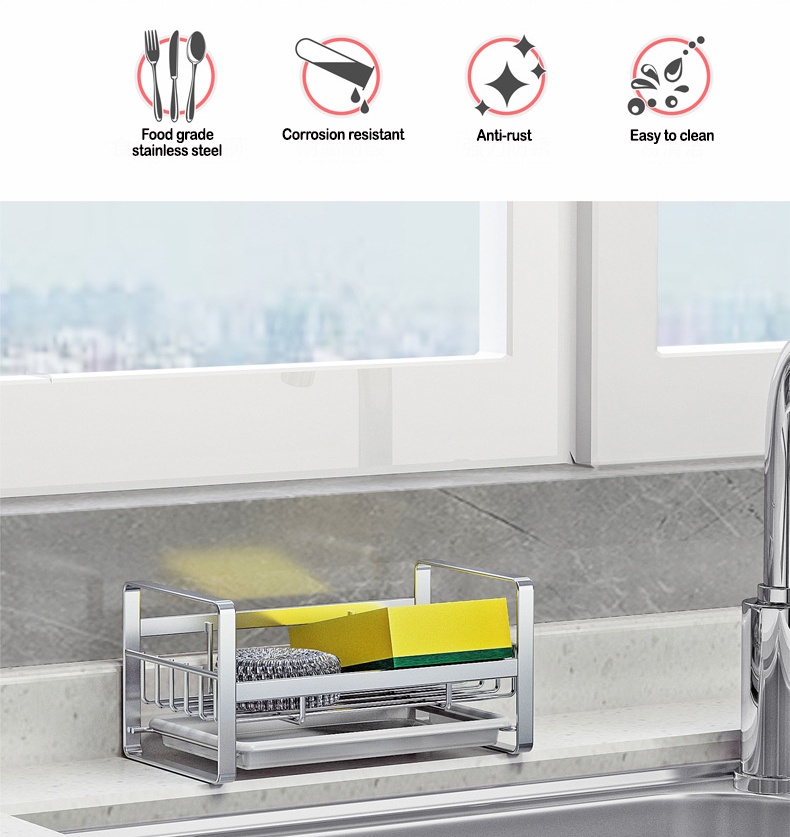 304 Stainless Steel Kitchen Rack Sink Drain Rack Brush and Sponge Sink ...