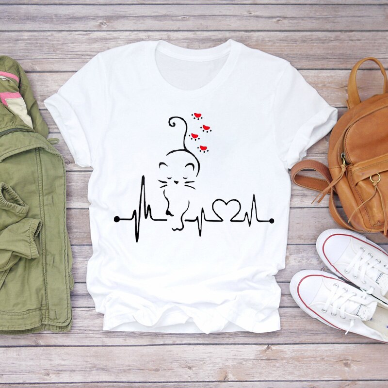 Cat Space Watercolor Clothing Printing Women T-shirts Short Sleeve 90s Print Lady Womens Graphic T Top Shirt Female Tee T-Shirt