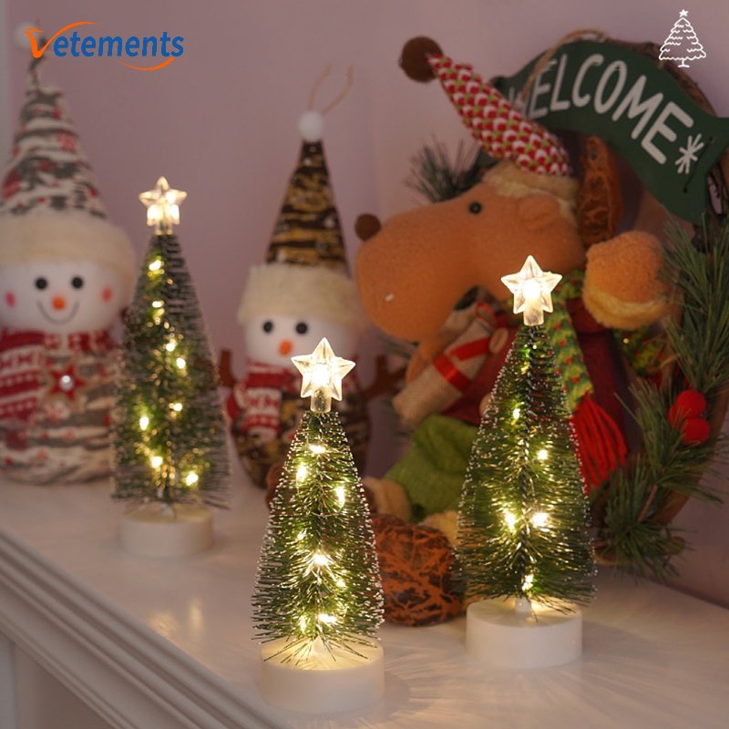 3Pcs Mini Plastic Christmas Tree With Light/ Warm White Small Cedar