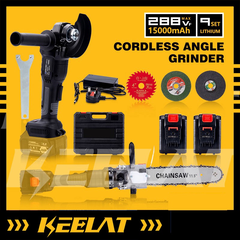 KEELAT SG 288VF Cordless Angle Grinder Electric Chainsaw Wood Cutting Rechargeable Battery