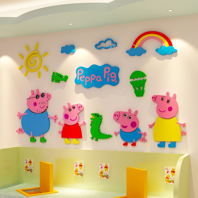3d Murals For pepa pig Family Kids, Preschool Decorations ...