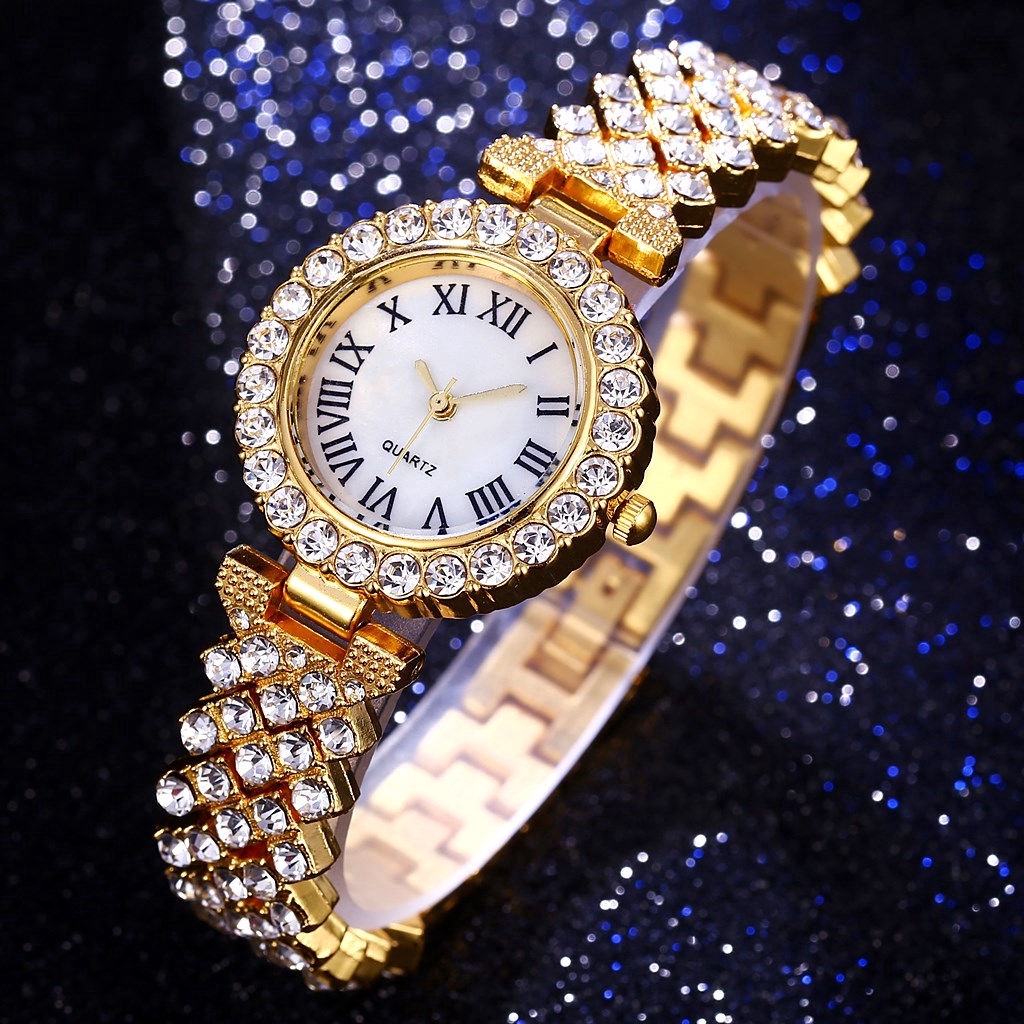 Women Rhinestone Roma Dial Watch Casual Ladies Diamond Bracelet Wrist Watches Set Shopee Singapore