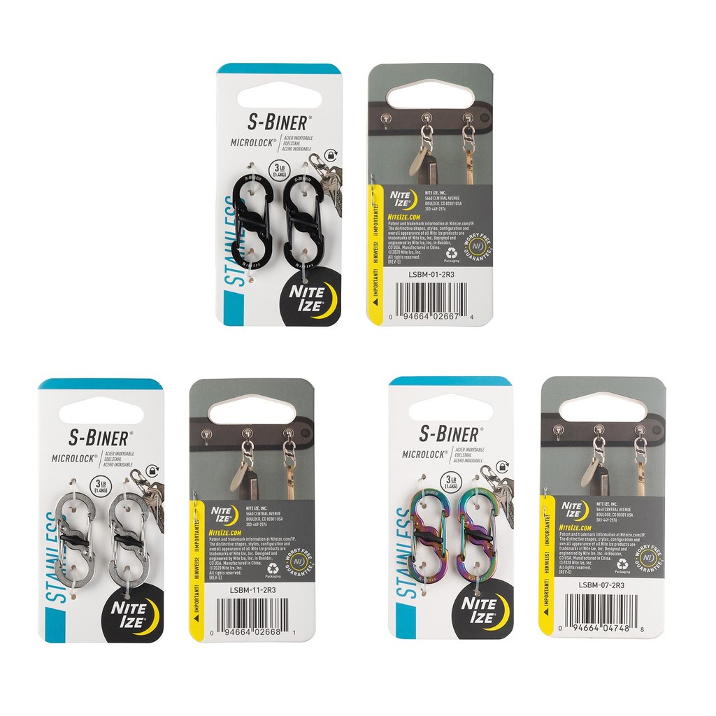 Microlock S-Biner Inox Confezione Da 2, Moschettoni Bloccabili Per Chiavi