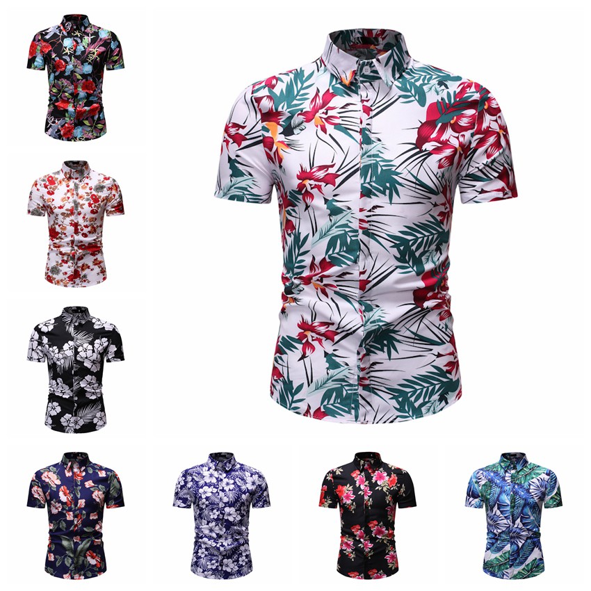 New Summer Men Clothing Tops Flower Hawaiian Shirt Short Sleeve Men Floral Shirt