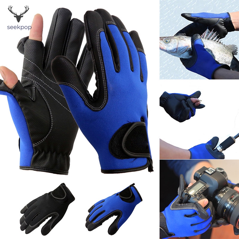 ☄sp☀ Neoprene Fishing Gloves 2 Slits Full Finger Shooting Hiking Jigging  Waterproof Winter Gloves