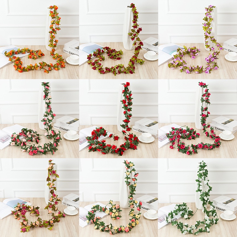 2.5m Artificial Rose Flowers Rattan Spring Autumn Garden Arch For Wedding Home Room Decoration DIY Plant Vine 250cm Wedding Decoration