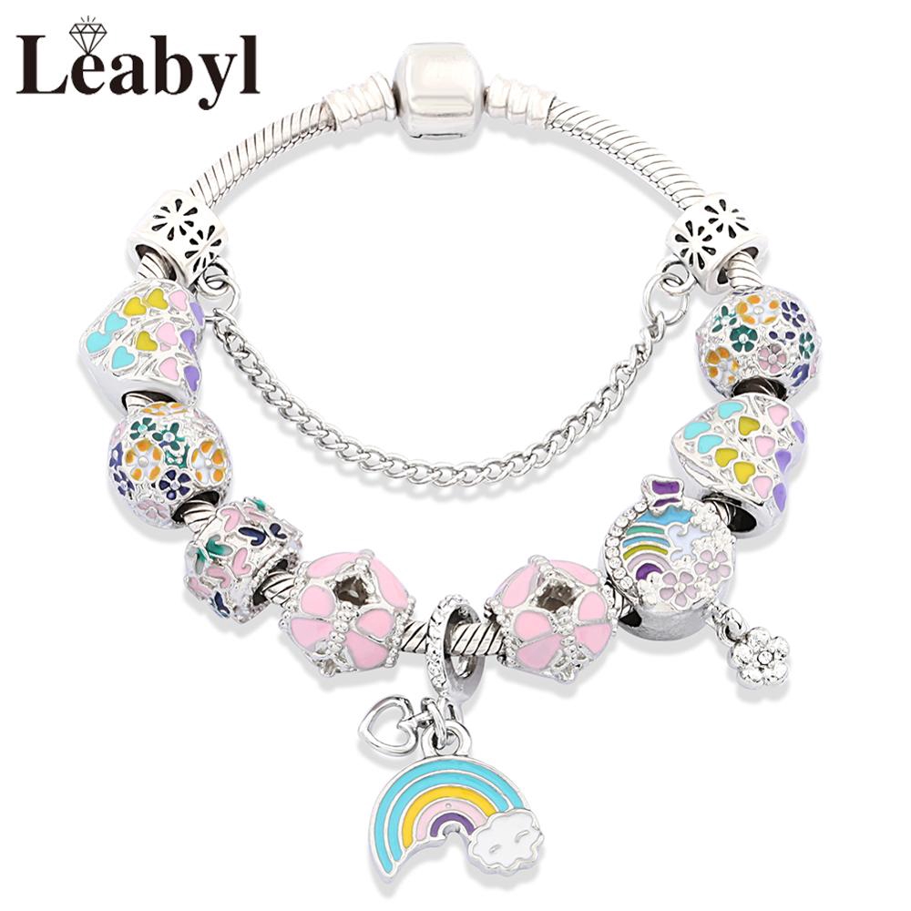 Hot Multi Color Blooming Flowers Charm Bracelet Trendy DIY Rainbow Moon Heart Bead Bracelet for Women Girl Gift Shopee Singapore